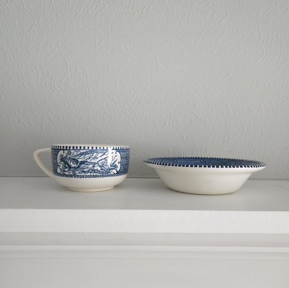 Vintage Set Of Currier & Ives Mugs And Saucers/Mini Bowls - Picture 11 of 16